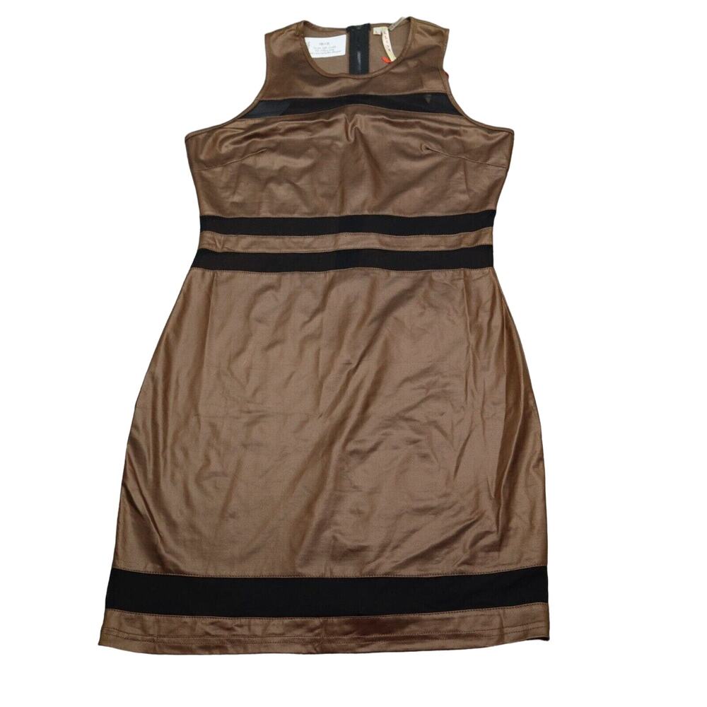 LLOVE Dress Womens L Brown Sleeveless Round Neck Back Zip Knee Length Sheath